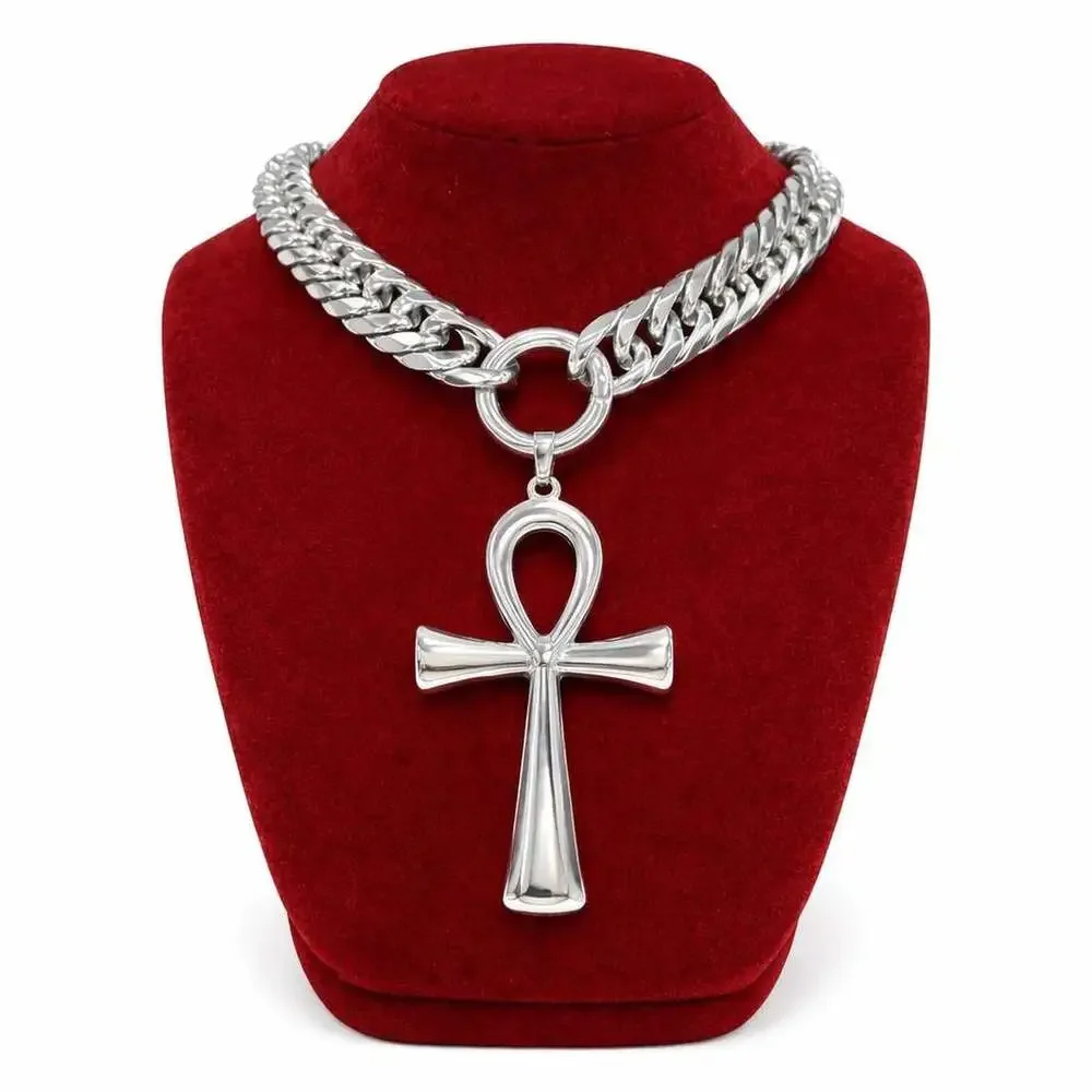 Silver Ankh Cross Pendant Necklace Fccd